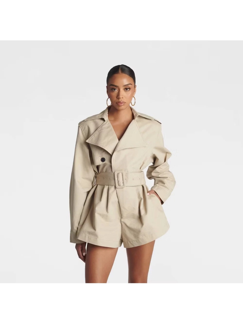 KBB by KAHLANA Women's 'The Trench Romper' - Khaki L